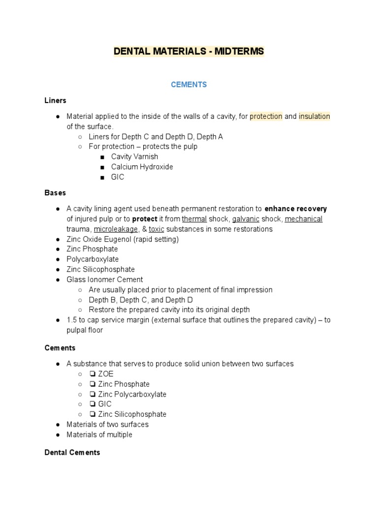 Dental Materials PDF Dental Material Chemical Substances