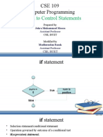 CSE 109 Computer Programming: Introduction To Control Statements