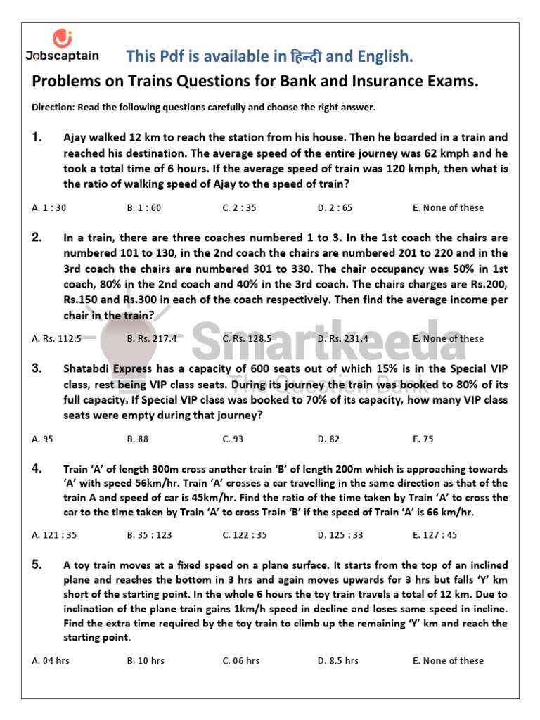 4 Problems On Trains Questions and Answers PDF PDF Speed Train