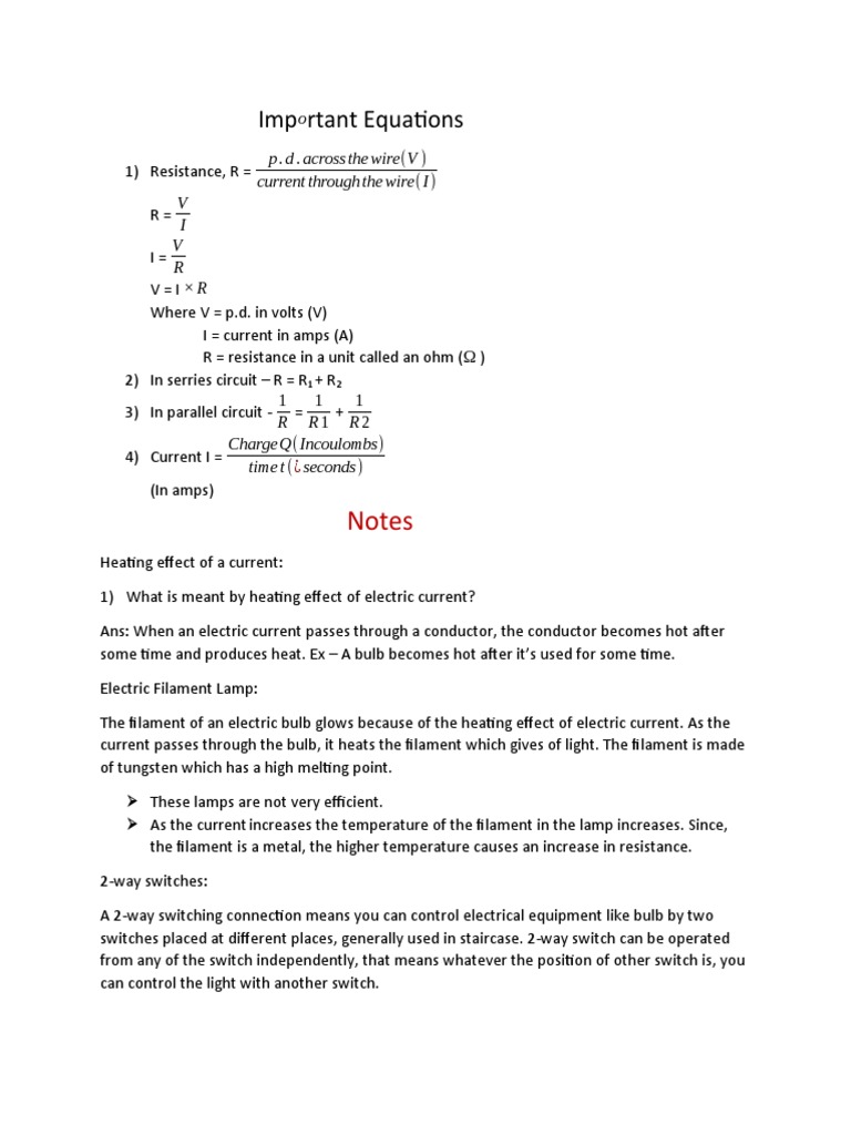 Imp Rtant Equations: Notes | PDF