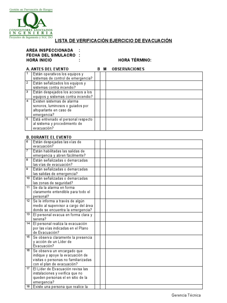 Check List Simulacro LQA | PDF
