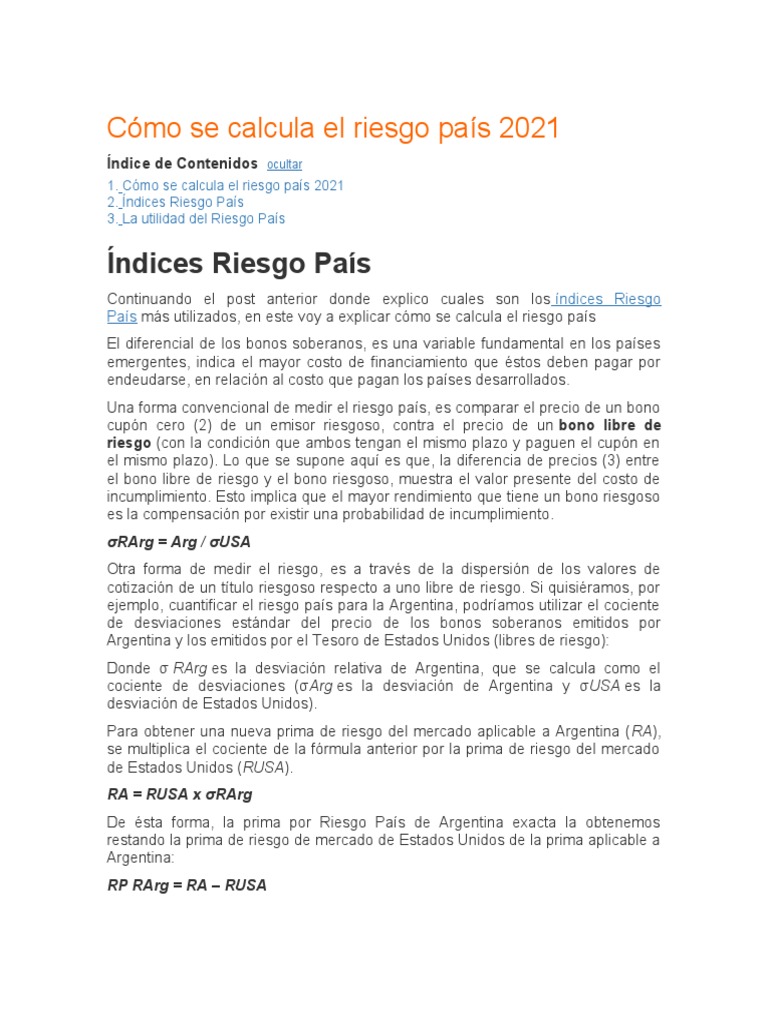 Cálculo del Riesgo País en Argentina | PDF | Prima de riesgo ...
