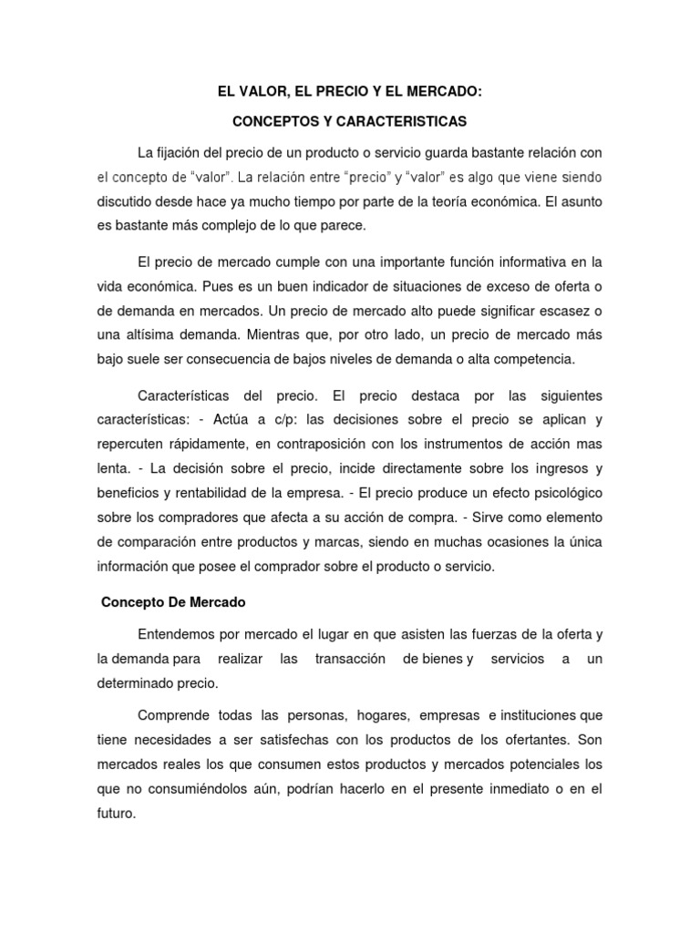 Valor y Precio en el Mercado Económico | PDF | Mercado (economía ...