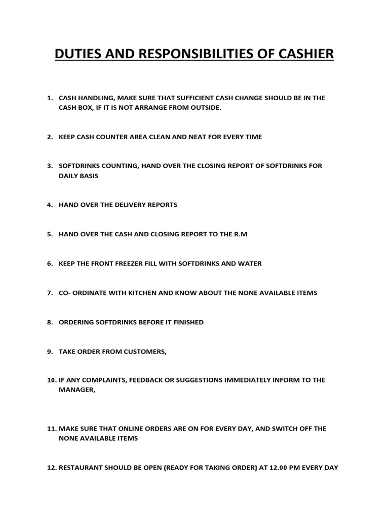 Duties and Responsibilities PDF Pantry Foods