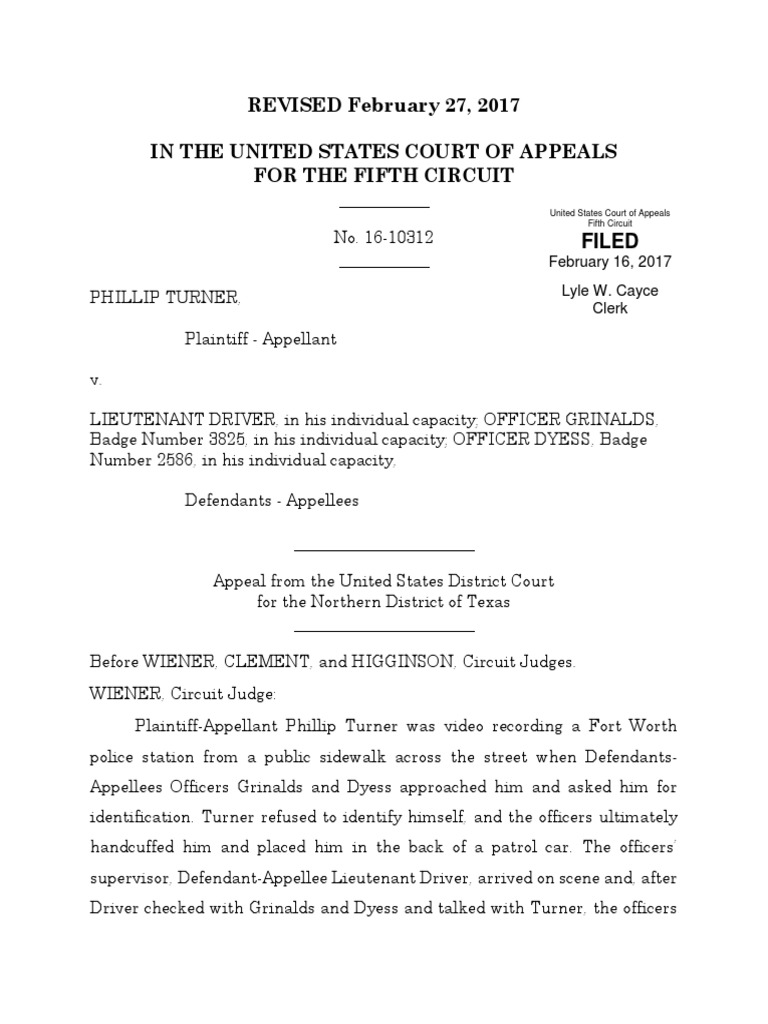 Turner Vs Driver 1610312CV0 PDF Qualified Immunity First