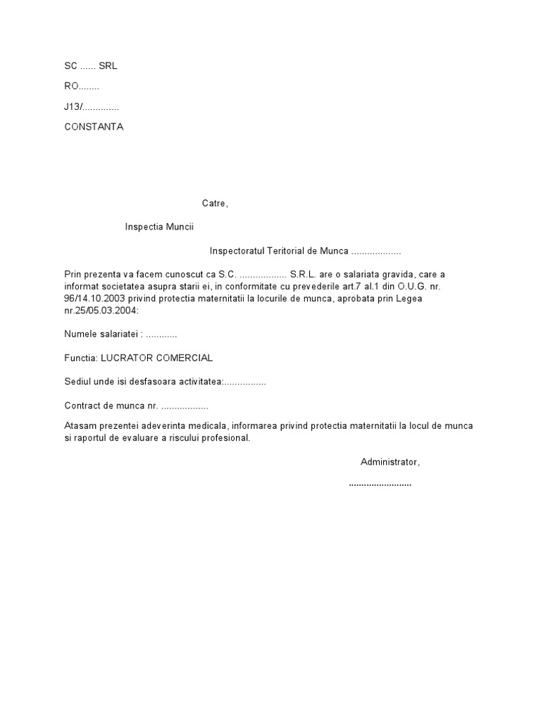 Informare Itm Salariata Gravida | PDF