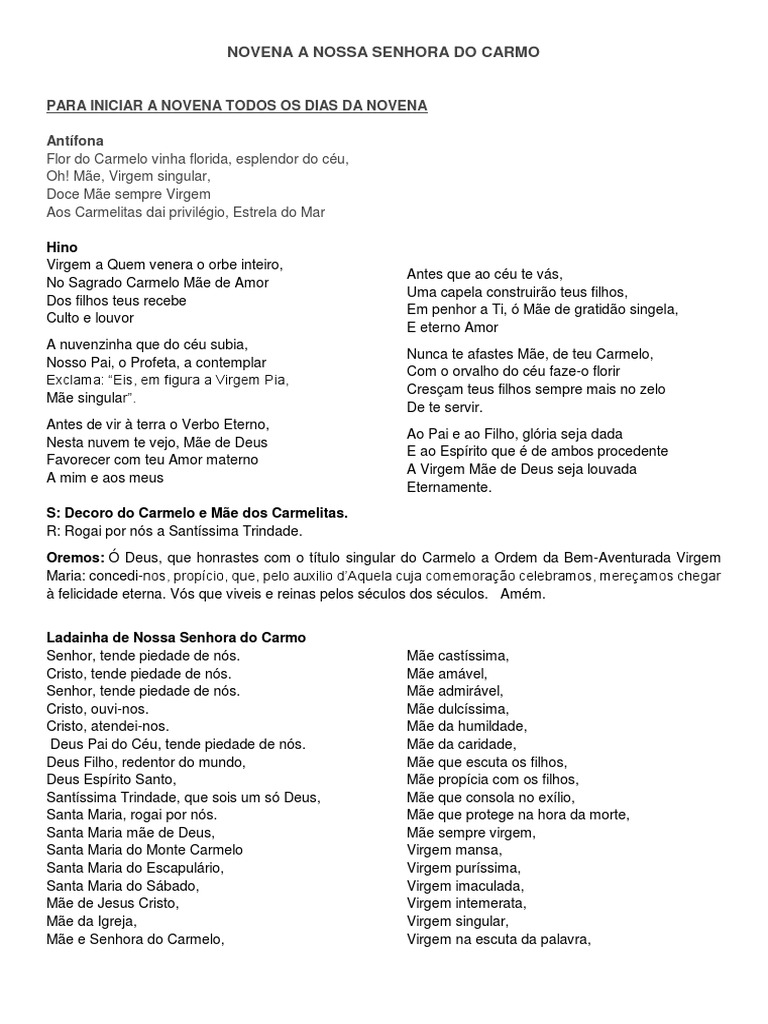 Novena de Nossa Senhora do Carmo | PDF | Maria, mãe de Jesus | Teologia