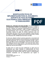 027 Modificacion Fecha de Implementacion Documento Soporte de Pago Nomina Electronica