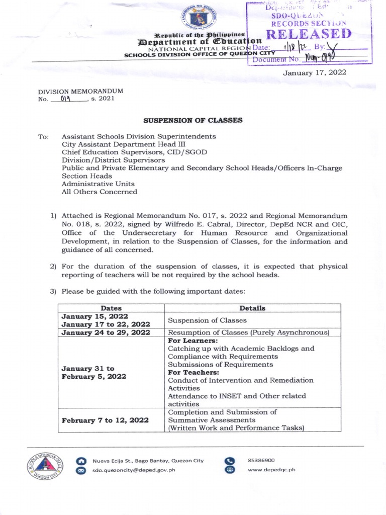 SUSPENSIONOFCLASS Sample Memo PDF Document Written Communication