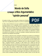 El Mundo de Sofía Ensayo Crítico Argumentativo "Opinión Personal"