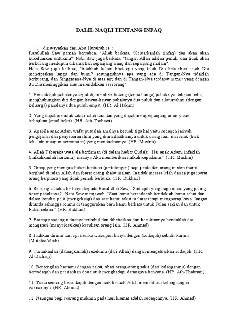 Dalil Naqli Tentang Infaq | PDF | Agama & Spiritualitas