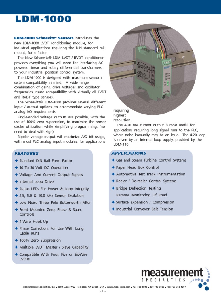 LDM-1000 Schaevitz Sensors: Features Applications | PDF | Electricity ...