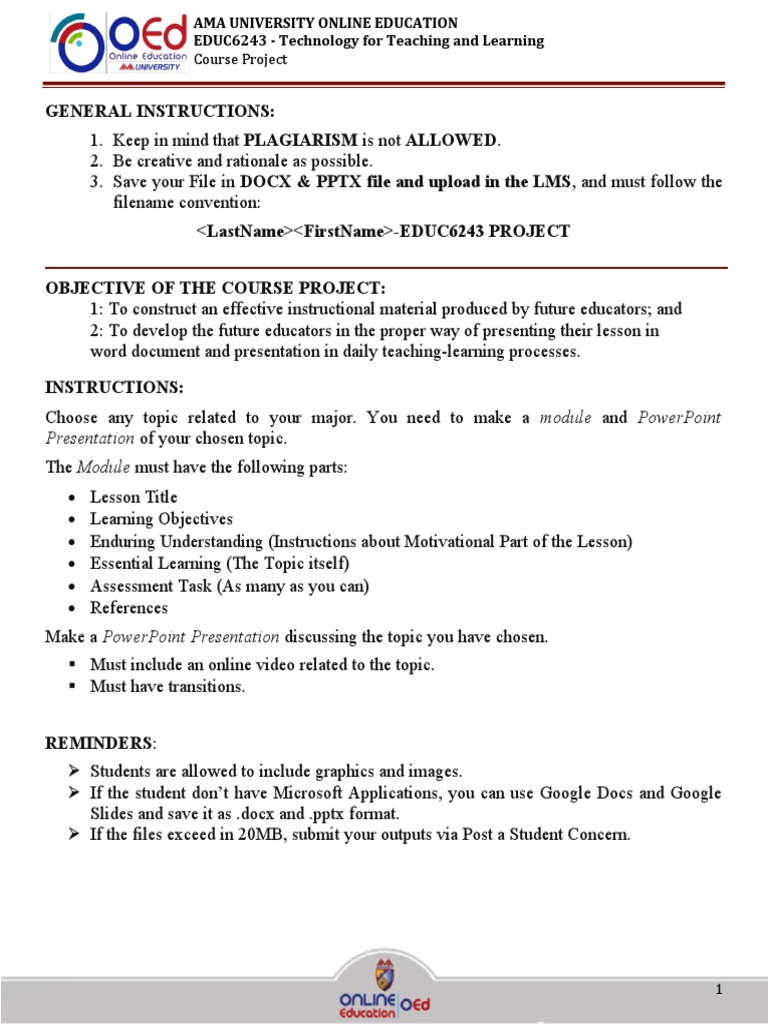 AMA University EDUC6243 Project Guide | PDF | Microsoft Power Point ...