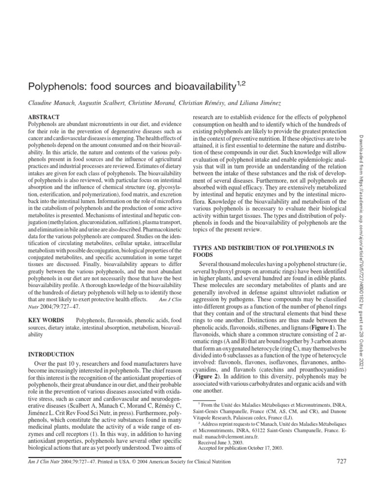 Polyphenols, Food Sources and Bioavailability | PDF | Phenolic Content ...