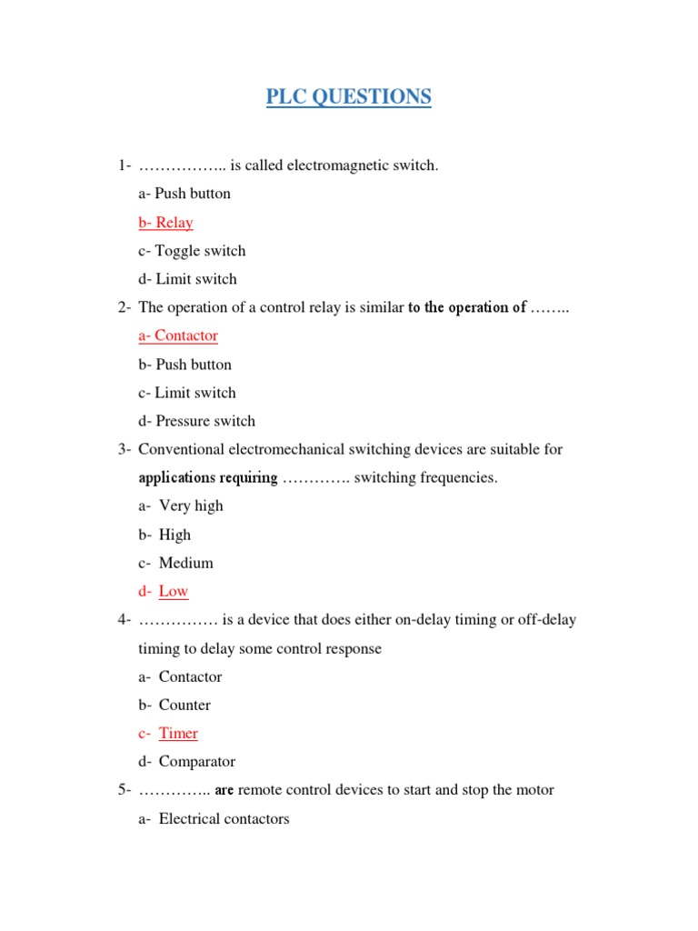 PLC MCQ PDF Scada Programmable Logic Controller