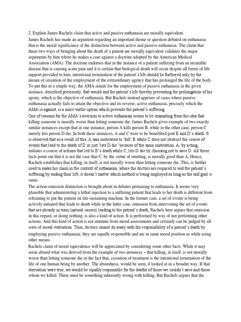 Rachels on Active vs Passive Euthanasia | PDF | Punishments | Crime ...