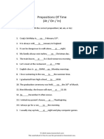 Prepositions of Time Exercise Worksheet 1