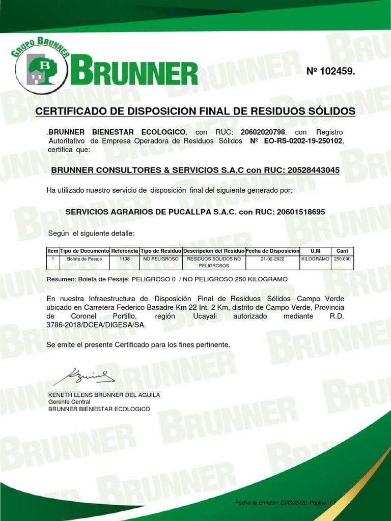 Certificado de Disposicion Final Residuos Solidos No Peligrosos2102 PDF