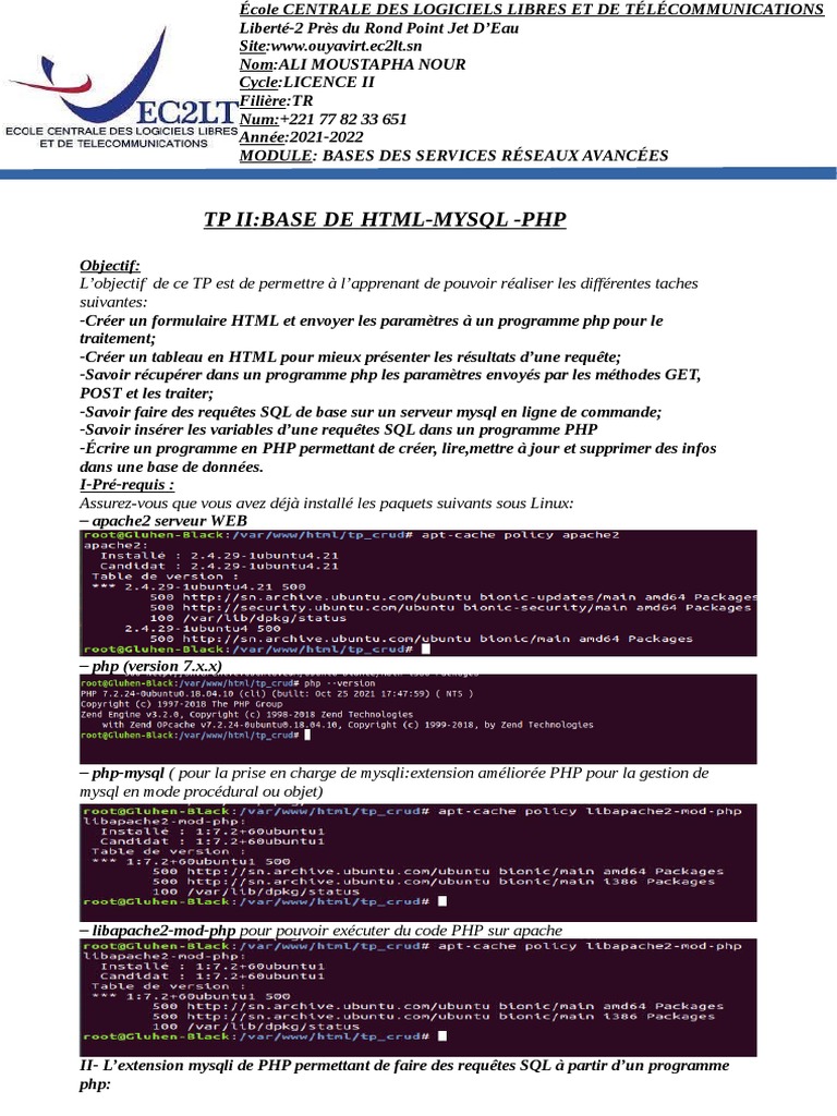 TP PHP CRUD avec HTML et MySQL | PDF | PHP | MySQL