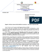 Circ. n.281 Ripresa Attività Didattica in Presenza 19.01.2022