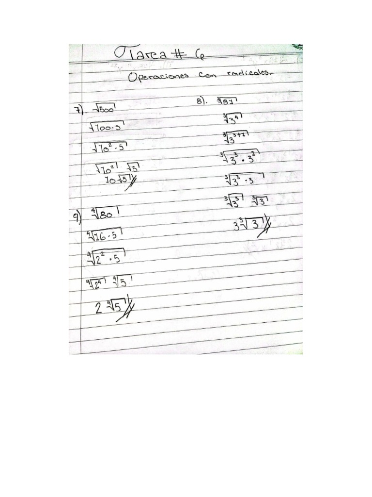 Tarea 6 Operaciones Con Radicales Pdf