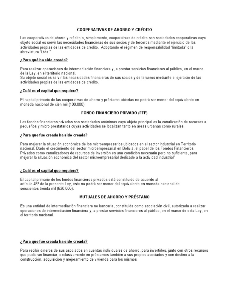 Cooperativas de Ahorro y Crédito en Bolivia | PDF | Bancos | Cooperativa