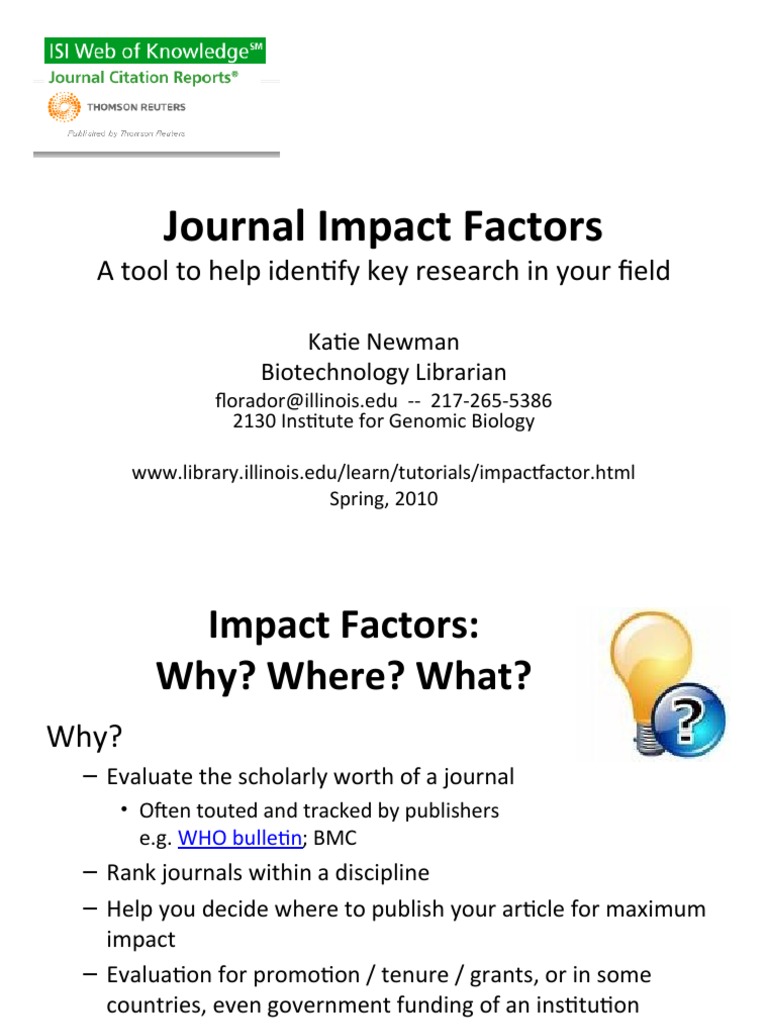 Journal Impact Factors A Tool To Help Identify Key Research in Your Field PDF Academic