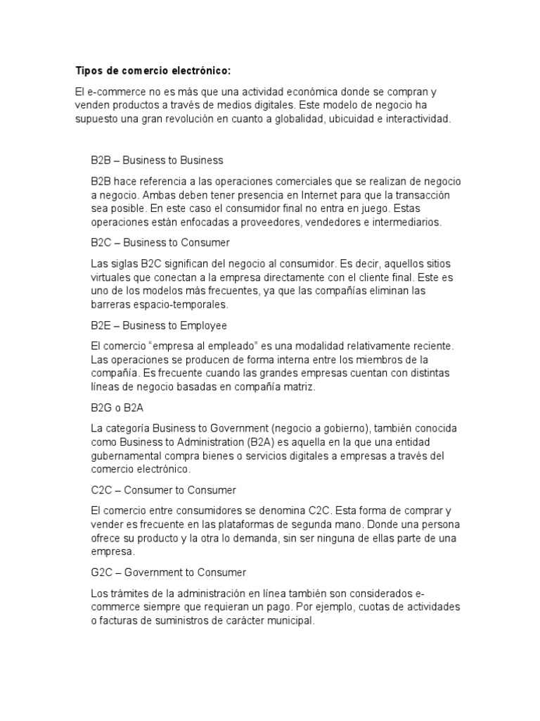 Tipos de Comercio Electrónico | PDF | Comercio electrónico | De igual a ...