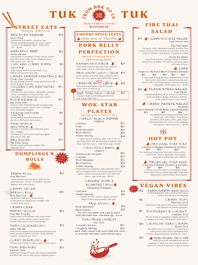 Tuk tuk deals menu
