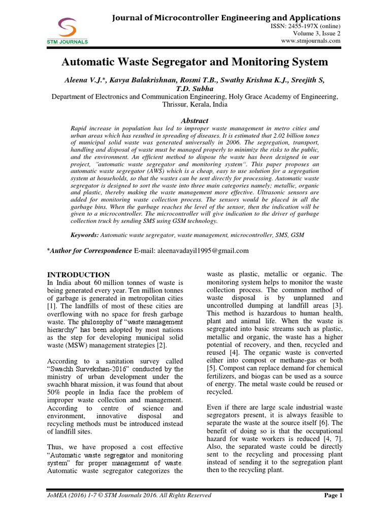 Automatic Waste Segregator and Monitoring System: Journal of ...