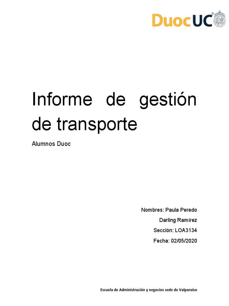Informe de gestión en transporte | PDF | Crecimiento personal y ...