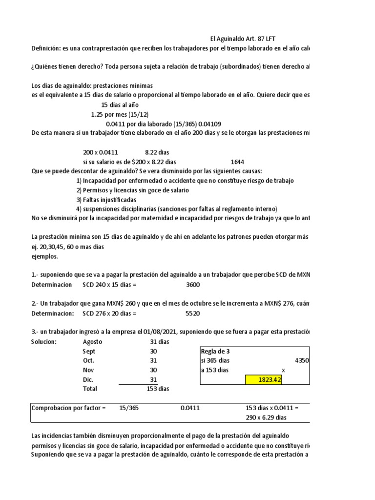 Cálculo y Ejemplos de Aguinaldo 2024 | PDF | Salario | Empleo