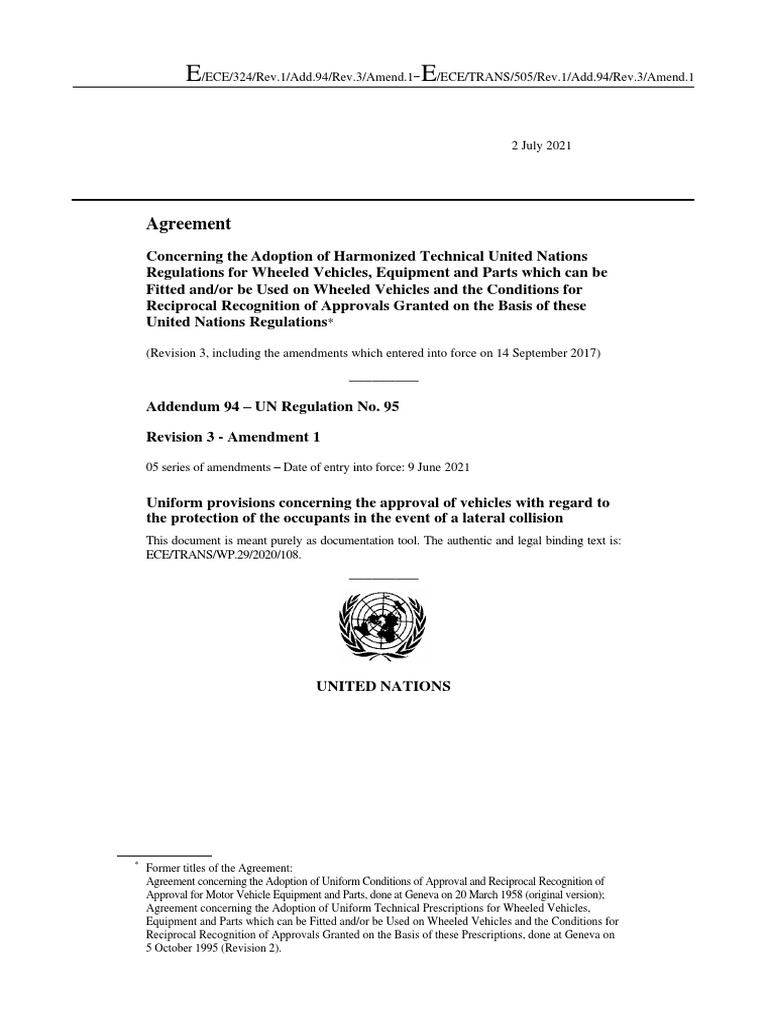 UN Regulation No. 95: Vehicle Safety Standards | PDF | Voltage | Direct ...