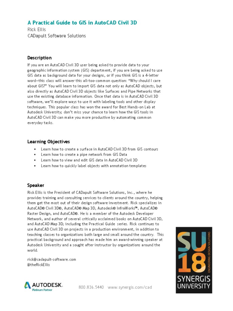 CIVIL 3D Handout A Practical Guide To Gis in Autocad Civil 3d | PDF ...