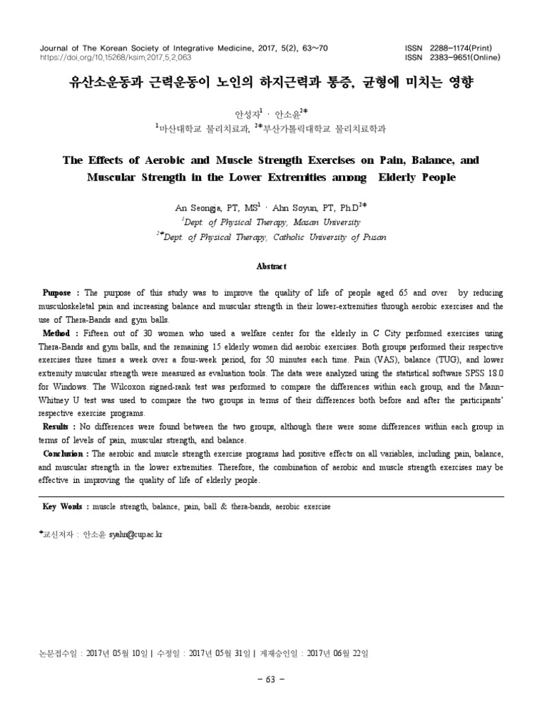 The Effects of Aerobic and Muscle Strength Exercises On Pain, Balance ...