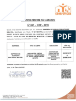 Certificado de N o Adeudo Nº021 - 20446927753 - Empresa de Servicios Multiples M&J SRL - 2020