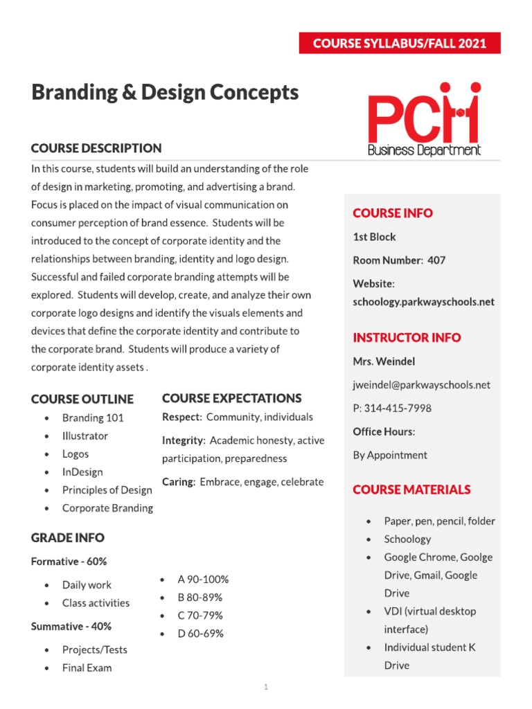 Branding & Design Concept S Course Syllabus/ Fall 2021 PDF Brand