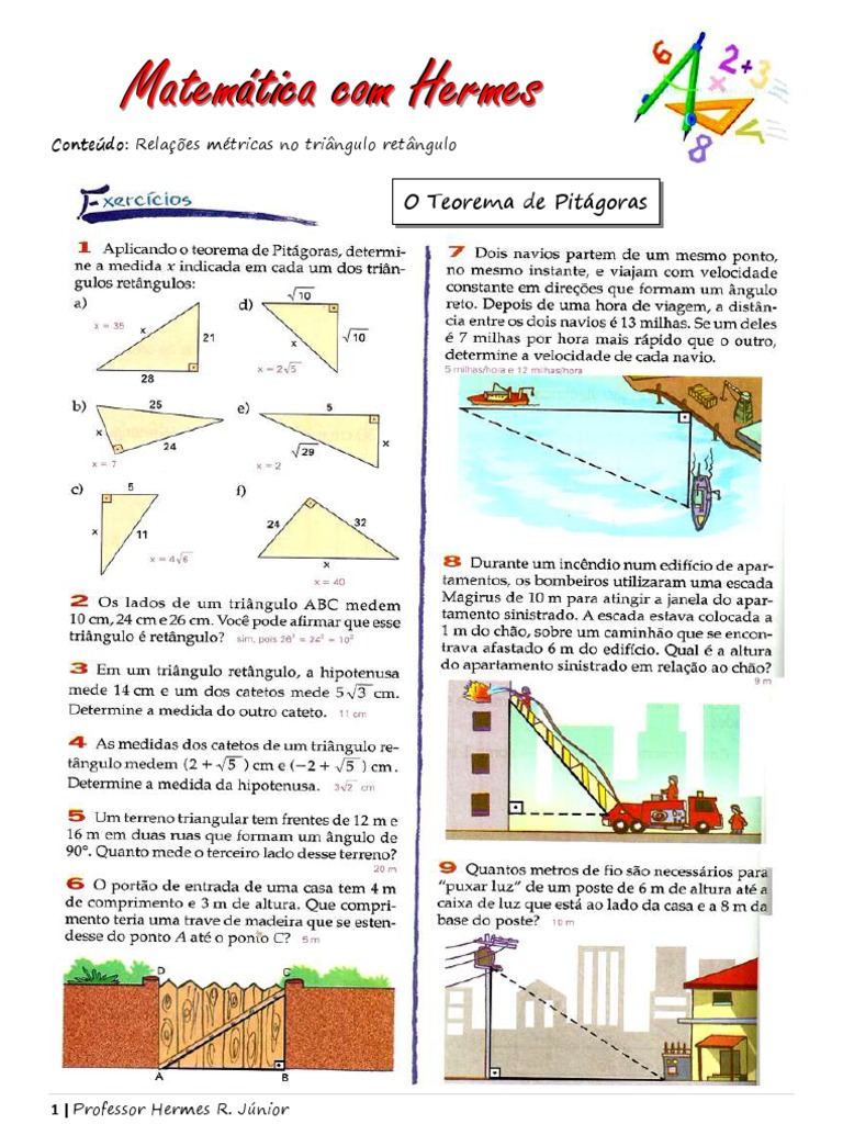 Exercícios do teorema de Pitágoras