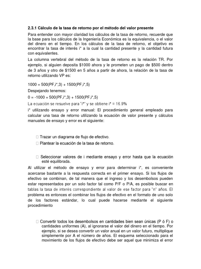 2.3.1 Calculo de La Tasa Interna de Retorno | PDF | Dinero | Tasas de ...