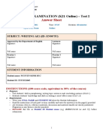 MIDTERM EXAMINATION (K21 Online) - Test 2: Answer Sheet