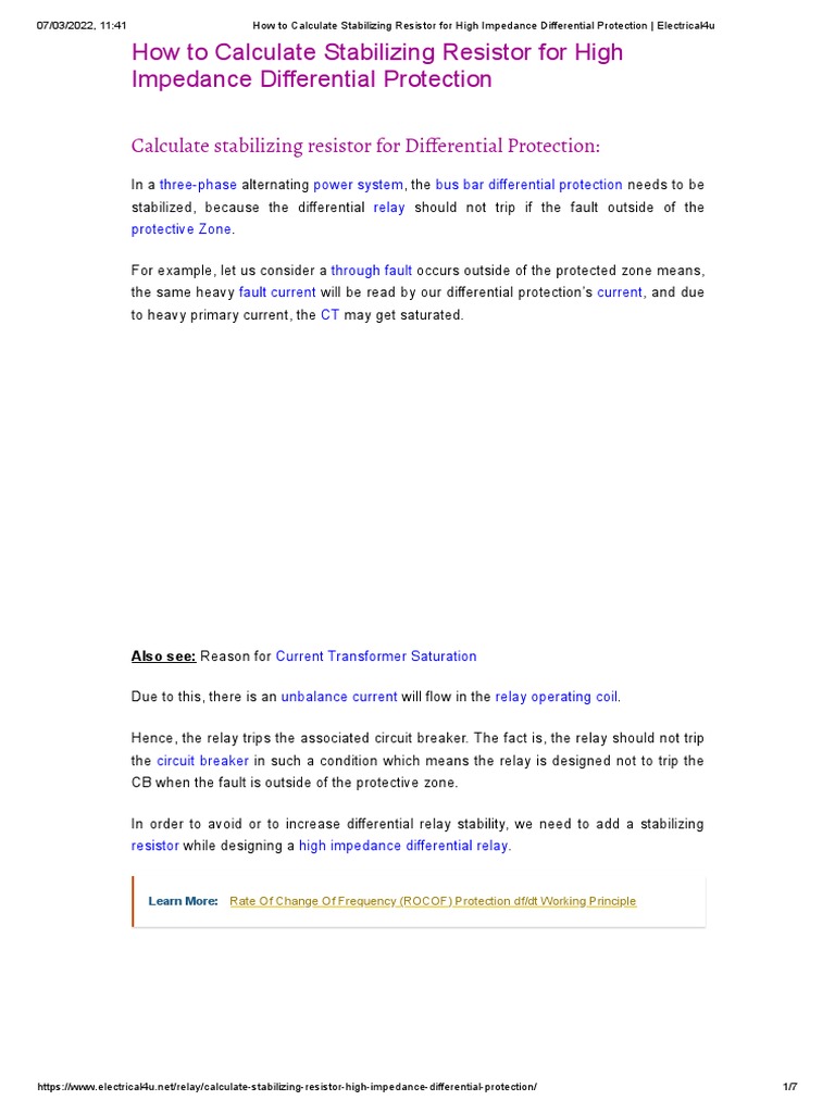 How To Calculate Stabilizing Resistor For High Impedance Differential