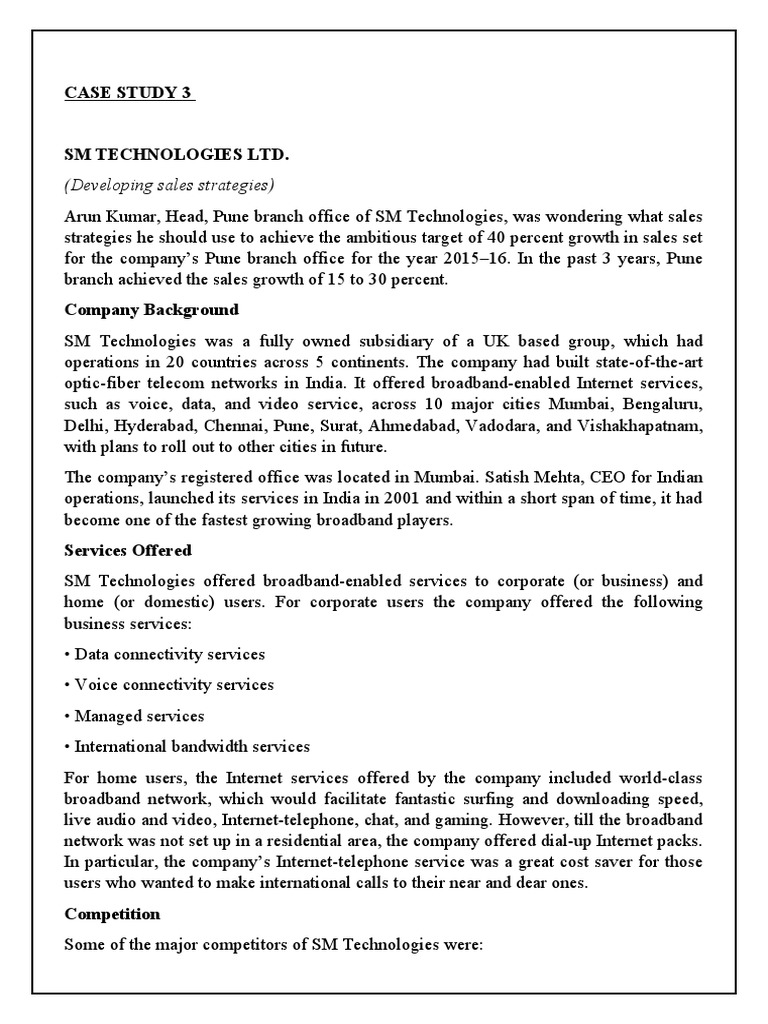 (Developing Sales Strategies) : Case Study 3 SM Technologies LTD | PDF ...