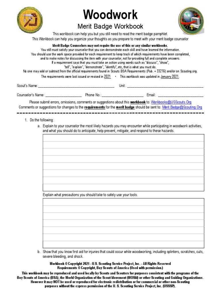 Woodwork: Merit Badge Workbook | PDF | Boy Scouts Of America | Woodworking
