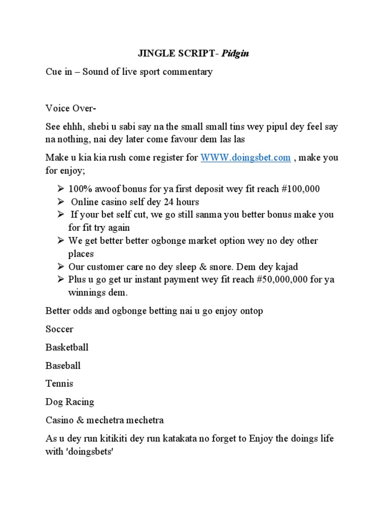JINGLE SCRIPT - Pidgin | PDF | Sports & Recreation