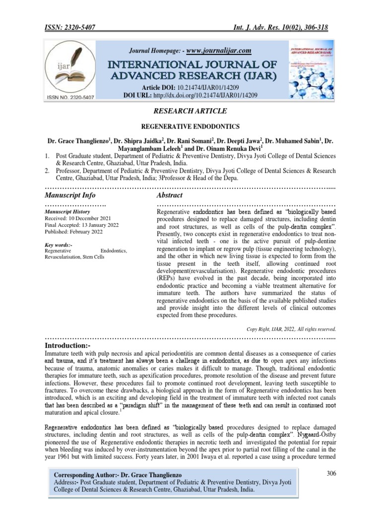 Regenerative Endodontics | PDF | Tissue Engineering | Stem Cell
