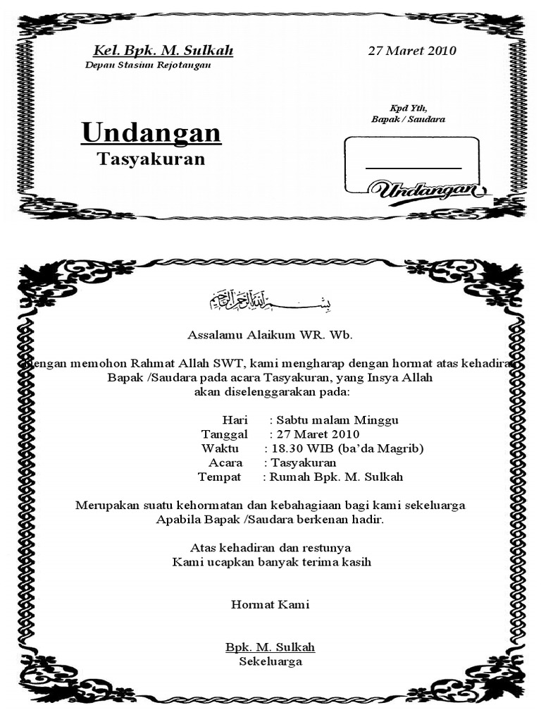 82+ Contoh Undangan Tasyakuran Bahasa Jawa Gratis
