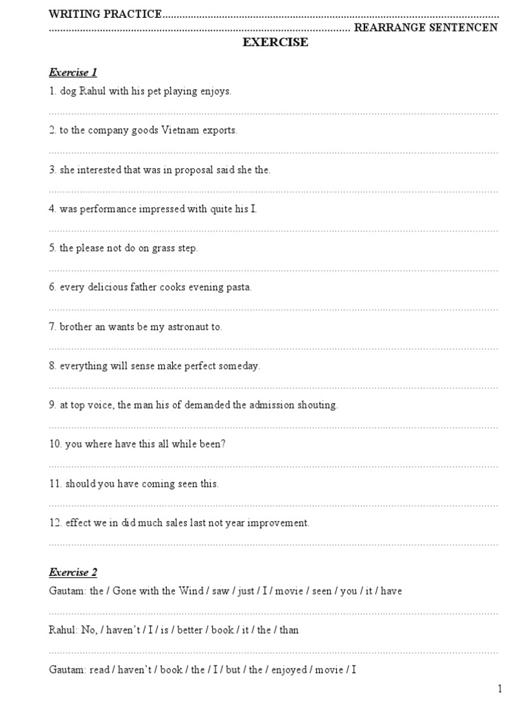Writing Practice Rearrange Sentence PDF