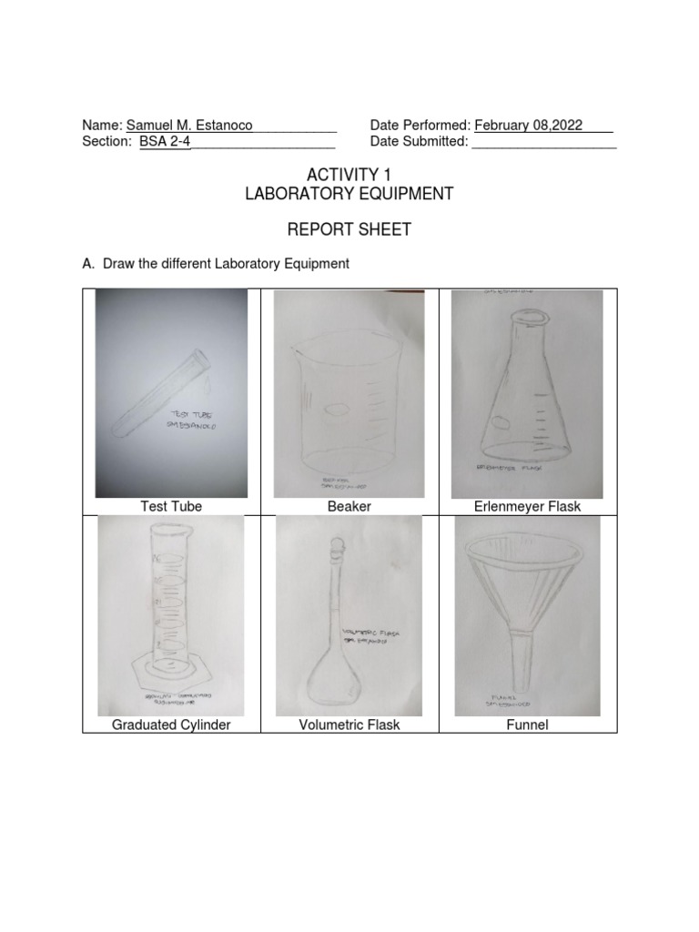 CHEM2212 - ESTANOCO - SAMUEL.M. - Activity 1 LABORATORY EQUIPMENT | PDF ...