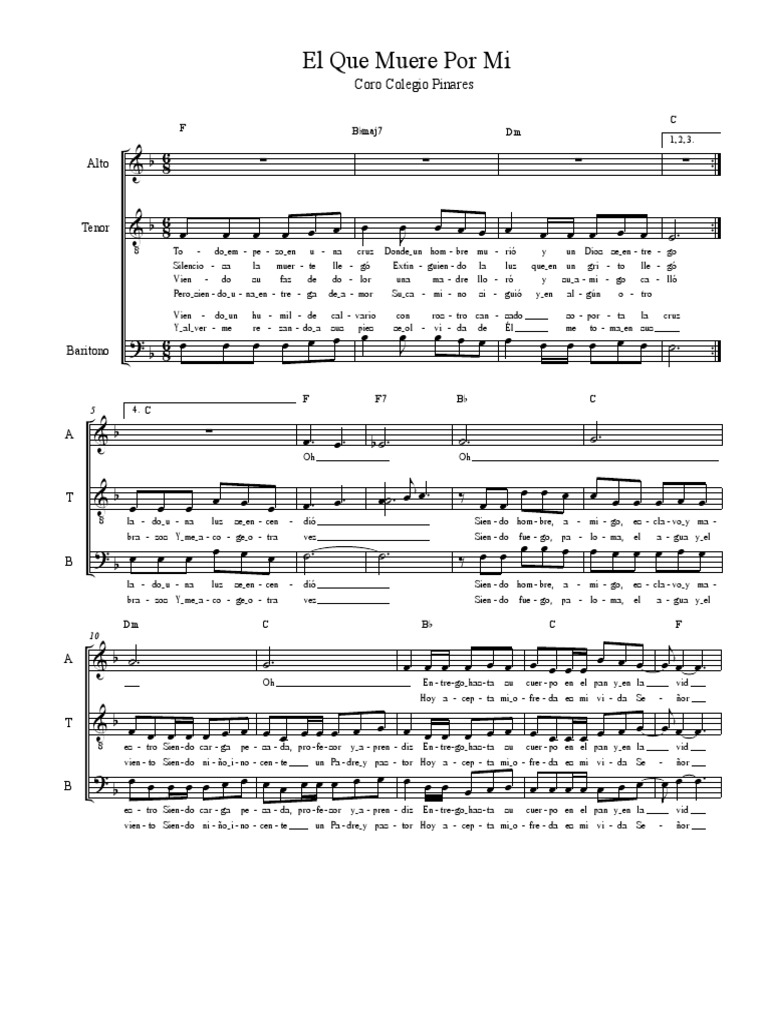 El Que Muere Por Mi | Descargar gratis PDF | Canto | Música vocal