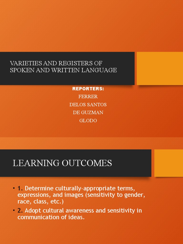Varieties and Registers of Spoken and Written Language PDF Dialect